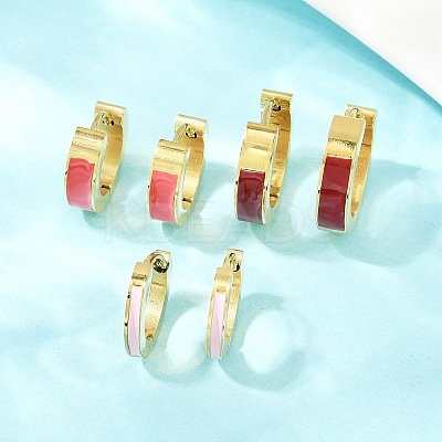 304 Stainless Steel Enamel Hoop Earrings EJEW-K268-19G-03-1