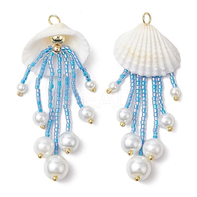 Glass Seed Beaded Jellyfish Pendants PALLOY-MZ00571-1