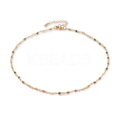 Faceted Round Natural Multicolor Tourmaline Beaded Necklaces NJEW-JN03215-02-1