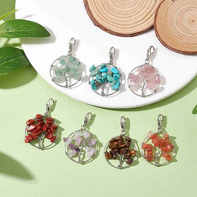 Tree of Life Wire Wrapped Natural Mixed Gemstone Pendant Decorations HJEW-JM01876-1