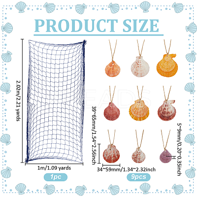 Cotton Fishing Net Decorative with Natural Shell & Jute Cord Pendant HJEW-WH0069-39-1