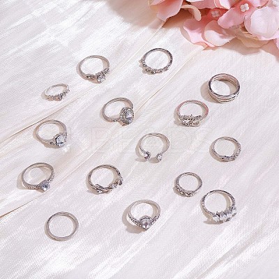 15Pcs 15 Style Crystal Rhinestone Teardrop & Horse Eye & Leaf Finger Rings JR938A-1
