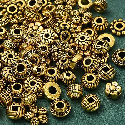 100Pcs 10 Styles Tibetan Style Alloy Spacer Beads TIBEB-YW0001-14AG-1