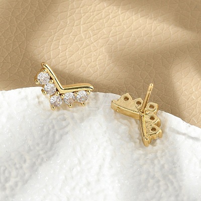 Brass Micro Pave Clear Cubic Zirconia Stud Earrings EJEW-R016-26G-06-1