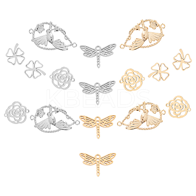 16Pcs 4 Style 201 Stainless Steel Filigree Joiners Links STAS-SC0002-51-1