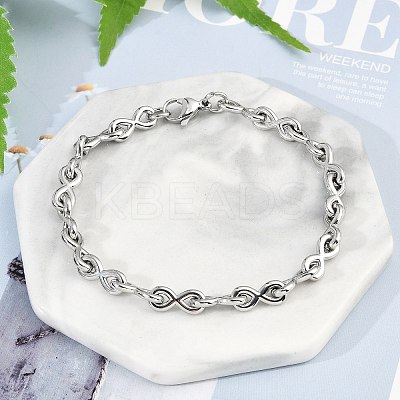 304 Stainless Steel Infinity Link Chain Bracelets for Women Men BJEW-F488-53A-P-1