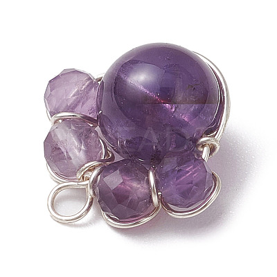 4Pcs 4 Styles Copper Wire Wrapped Natural & Synthetic Mixed Gemstone Faceted Beaded Pendants PALLOY-TA00168-02-1