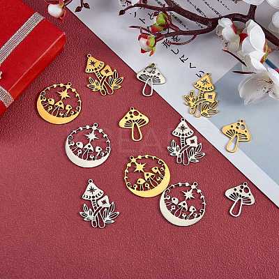 12Pcs 6 Style 201 Stainless Steel Pendants STAS-SZ0002-12-1