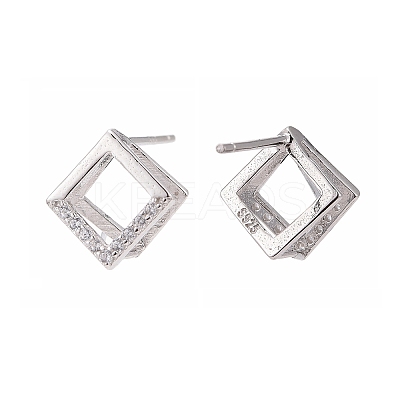 Rhodium Plated 925 Sterling Silver Stud Earring Findings X-STER-F048-28P-1