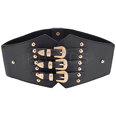 PU Leather Wide Elastic Corset Belts AJEW-WH0413-88A-1