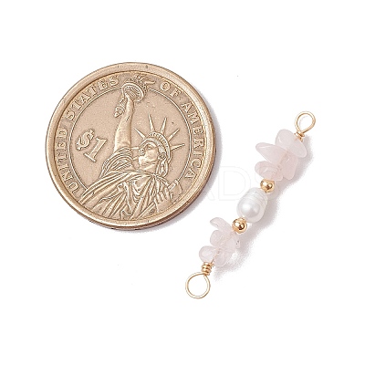 Natural Rose Quartz Chip & Natural Cultured Freshwater Pearl Rice Beaded Connector Charms PALLOY-JF03707-11-1