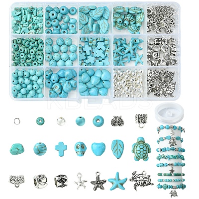 DIY Mixed Shapes Synthetic Turquoise Beads Bracelets Making Kits DIY-FS0007-53-1