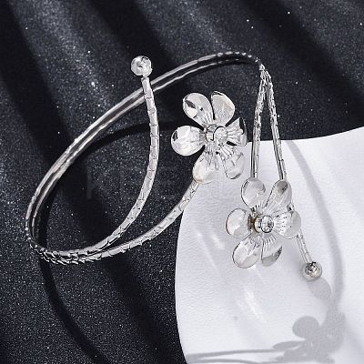 Flower Alloy Arm Cuff Bangles for Girl Women AJEW-A063-01E-P-1