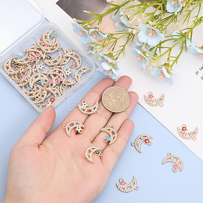 40Pcs 5 Colors Moon Alloy Enamel Connector Charms ENAM-CA0001-55-1
