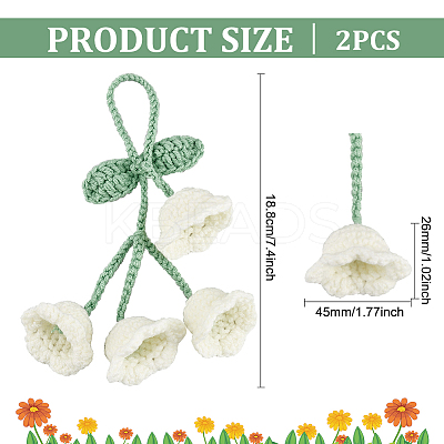 2Pcs Crochet Lily of The Valley Polyester Car Hanging Pendant HJEW-FG0001-14A-1