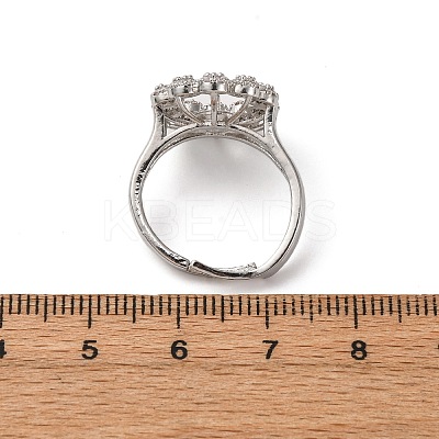 Flower Brass Micro Pave Clear Cubic Zirconia Cuff Ring Settings KK-D378-32P-1