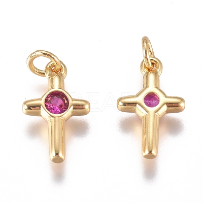 Brass Micro Pave Cubic Zirconia Tiny Cross Charms ZIRC-G168-54G-1