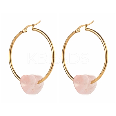 Heart Natural Rose Quartz Beads Earrings for Girl Women EJEW-JE04638-01-1
