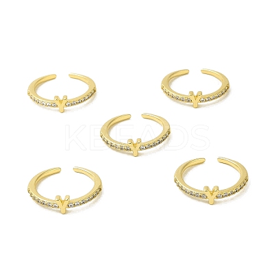 Clear Cubic Zirconia Initial Letter Open Cuff Ring RJEW-H120-09G-Y-1