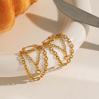 304 Stainless Steel Pave Cubic Zirconia Tassel Hoop Earrings for Women WB3830-1