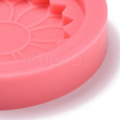 Flat Round with Flower Pattern Badge Silicone Molds DIY-F109-03-1