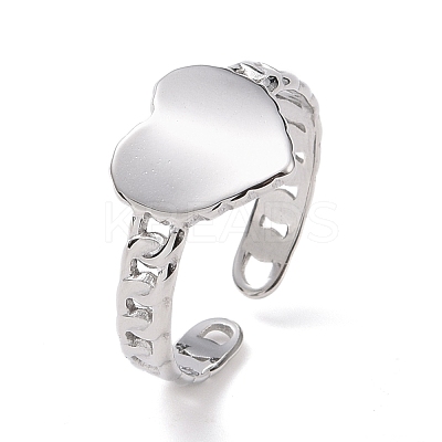 Non-Tarnish 304 Stainless Steel Heart Open Cuff Ring for Women RJEW-A005-05P-1
