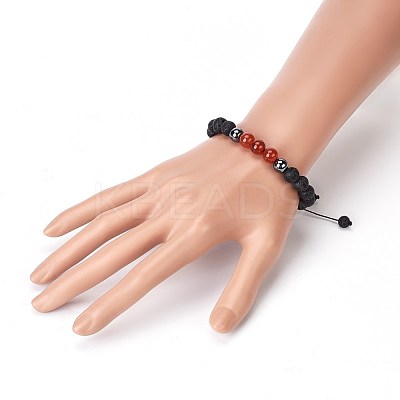 Natural Lava Rock and Non-Magnetic Synthetic Hematite Beads Braided Bead Bracelets BJEW-JB03975-07-1