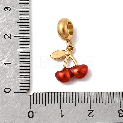 304 Stainless Steel Red Enamel Fruit European Dangle Charms STAS-D153-26G-1
