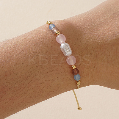 Natural Gemstone & Imitation Pearl Beaded Bracelet UH6167-1