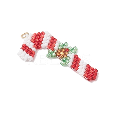 5Pcs 5 Styles Christmas Themed Glass Seed Beaded Pendants PALLOY-MZ00868-1