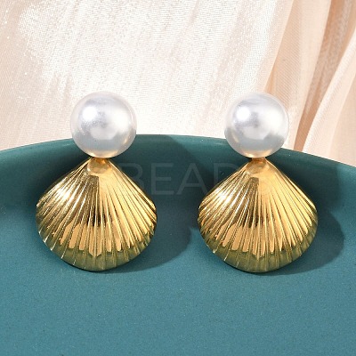 Shell Shape 304 Stainless Steel Acrylic Imitation Pearl Dangle Stud Earrings EJEW-B156-11G-1