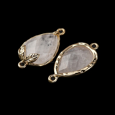 Natural Quartz Crystal Faceted Teardrop Connector Charms G-B081-03G-16-1