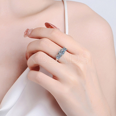 Rhodium Plated 925 Sterling Silver Pave 8.2x4.9mm Moissanite Finger Rings WG3C802-04-1