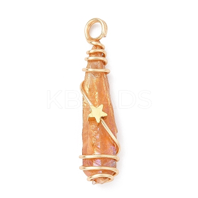 Electroplated Raw Rough Natural Quartz Crystal Copper Wire Wrapped Pendants PALLOY-JF02413-01-1