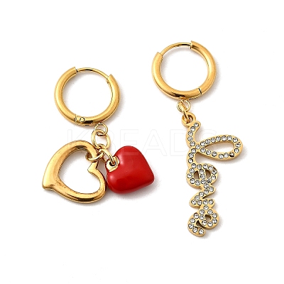 Heart & Word LOVE 304 Stainless Steel Micro Pave Clear Cubic Zirconia Hoop Earrings EJEW-B140-07G-1