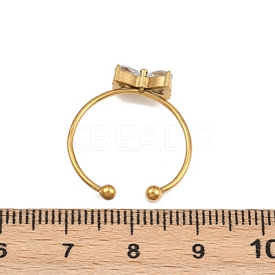 Bowknot 304 Stainless Steel with Clear Cubic Zirconia Cuff Rings for Women LS-RJEW-G362-01G-1