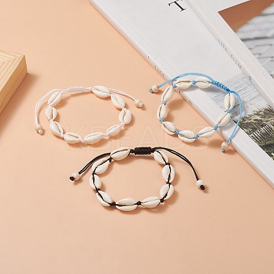 Natural Shell & Synthetic Turquoise Braided Bead Bracelet for Women BJEW-JB09245-1