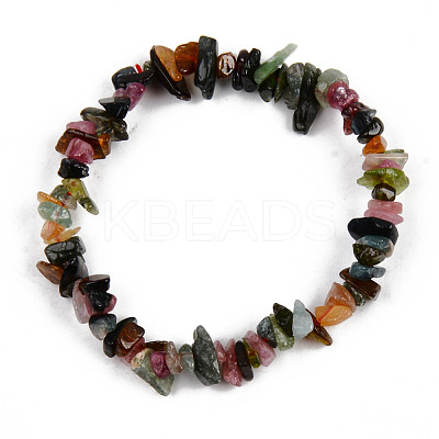 Unisex Chip Natural Multicolor Tourmaline Beaded Stretch Bracelets BJEW-S143-56-1