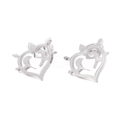 Non-Tarnish Heart 304 Stainless Steel Stud Earrings for Women LS-EJEW-Z017-05P-1