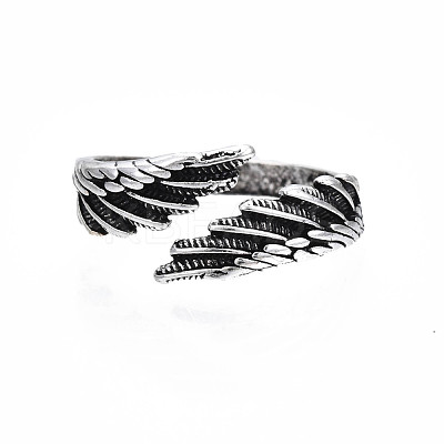 Double Wing Alloy Open Cuff Ring for Men Women RJEW-T009-31AS-1