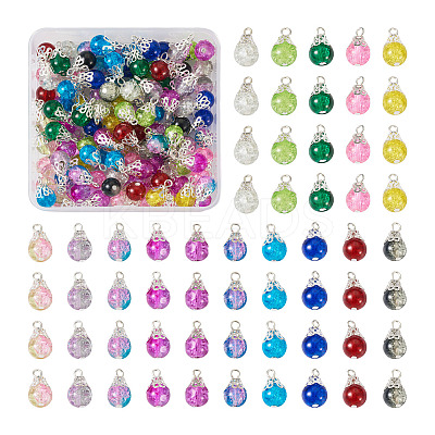 120Pcs 15 Colors Spray Painted Crackle Glass Pendants FIND-KS0001-29-1