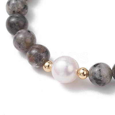 Natural Syenite & Cultured Freshwater Pearl Round Beaded Stretch Bracelets for Women BJEW-JB13321-01-1
