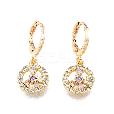 Colorful Cubic Zirconia Flower Dangle Leverback Earrings EJEW-N012-84-1