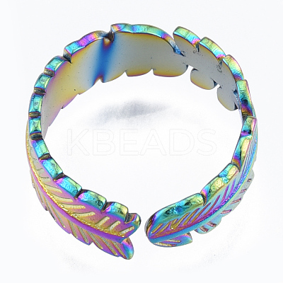 Ion Plating(IP) 304 Stainless Steel Leaf Cuff Rings RJEW-N038-126M-1