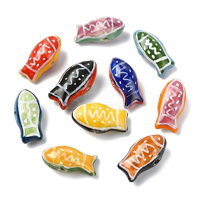10Pcs 10 Colors Handmade Printed Porcelain Beads PORC-CJ0001-22-1
