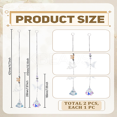 2Pcs 2 Styles Glass & Alloy Butterfly Hanging Suncathers HJEW-LP0002-89A-1