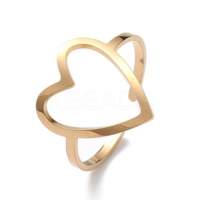 Hollow Out Heart 304 Stainless Steel Open Cuff Ring for Women RJEW-E073-07G-1