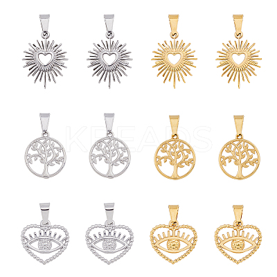 12Pcs 6 Style PVD Vacuum Plating 304 Stainless Steel Pendants STAS-DC0014-29-1