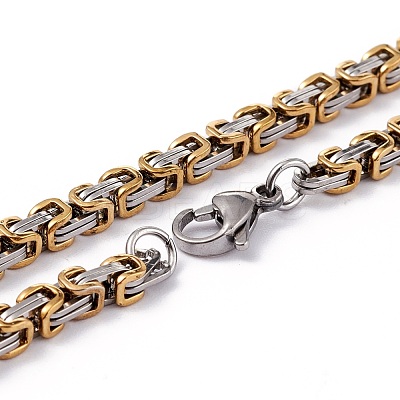 PVD Vacuum Plating 201 Stainless Steel Byzantine Chain Necklaces NJEW-I248-03B-GP-1