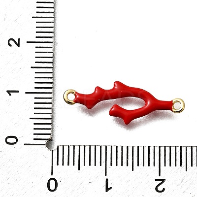 Brass Red Enamel Coral Shaped Connector Charms KK-P295-31G-1